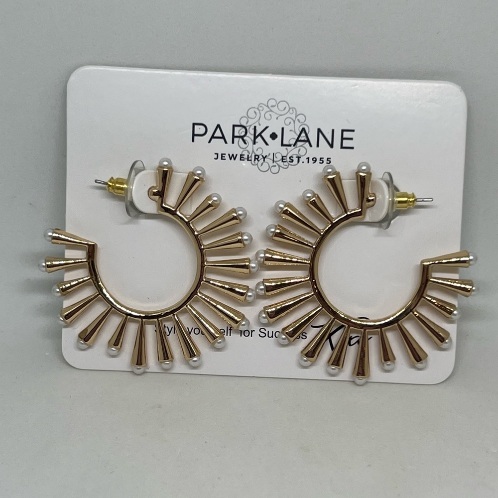 NEW‎ Park Lane Jewelry NASH Earrings Gold Hoop Faux White Pearl Sparkle Box Gift